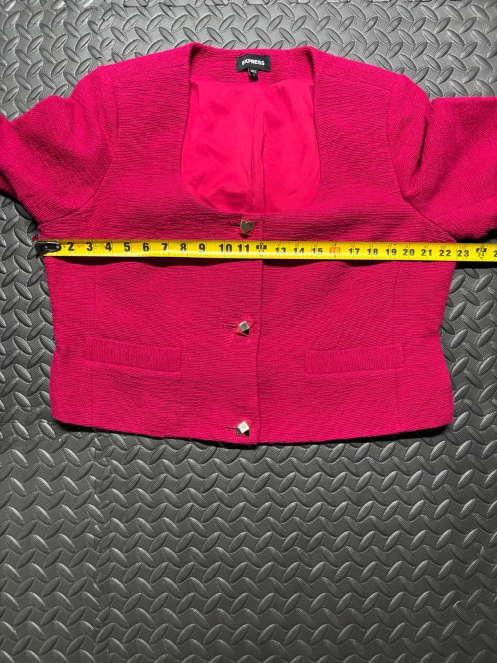 Express Pink Cropped Blazer Jacket Textured Gold Button XL - Picture 9 of 12